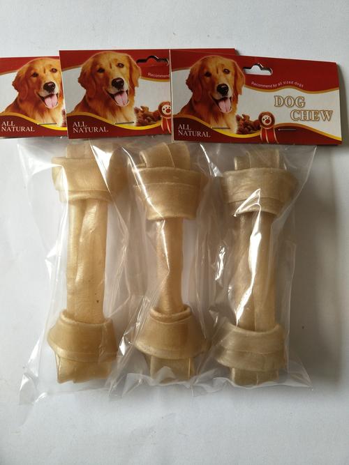 宠物用品工厂供应 宠物狗咬胶 15厘米牛皮本色结骨 宠物零食散装